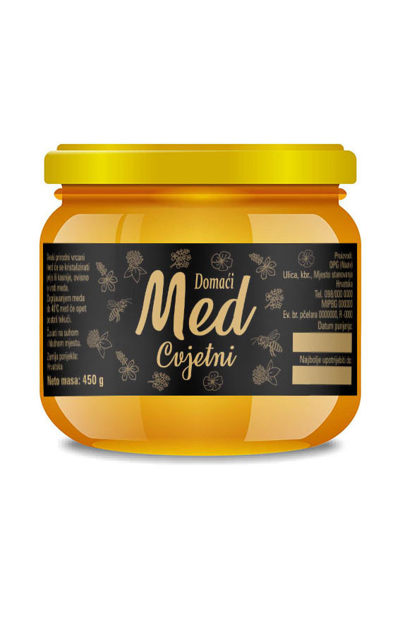 Black mono - Cetvrtasta 450 g - Cvjetni - Etiketa / naljepnica za med