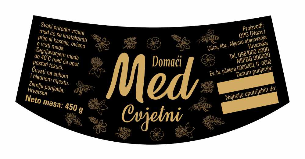 Etiketa / naljepnica za med Black mono