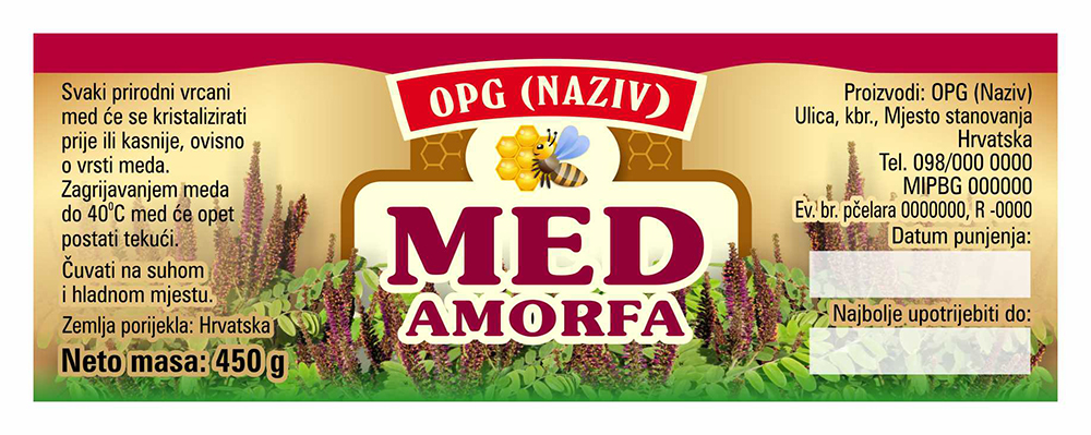 Bronzo - Cetvrtasta 450 g - Amorfa - Etiketa / naljepnica za med Etiketa / naljepnica za med Bronzo