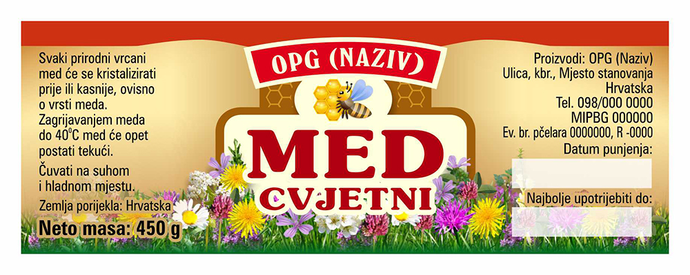 Bronzo - Cetvrtasta 450 g - Cvjetni - Etiketa / naljepnica za med Etiketa / naljepnica za med Bronzo