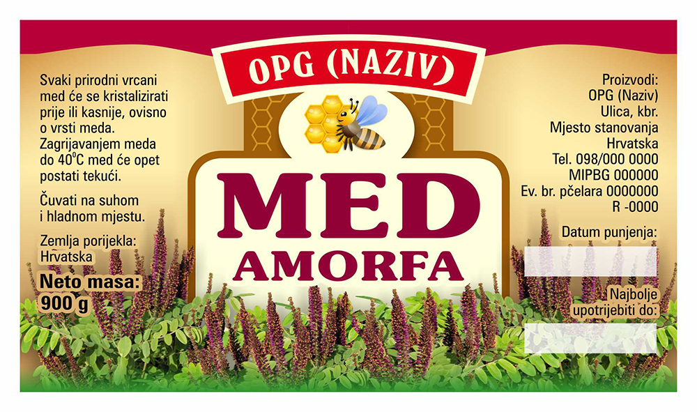 Bronzo - Cetvrtasta 900 g - Amorfa - Etiketa / naljepnica za med Etiketa / naljepnica za med Bronzo