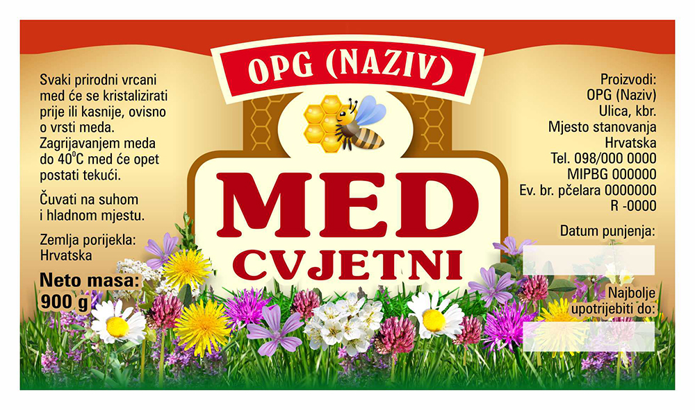 Bronzo - Cetvrtasta 900 g - Cvjetni - Etiketa / naljepnica za med Etiketa / naljepnica za med Bronzo