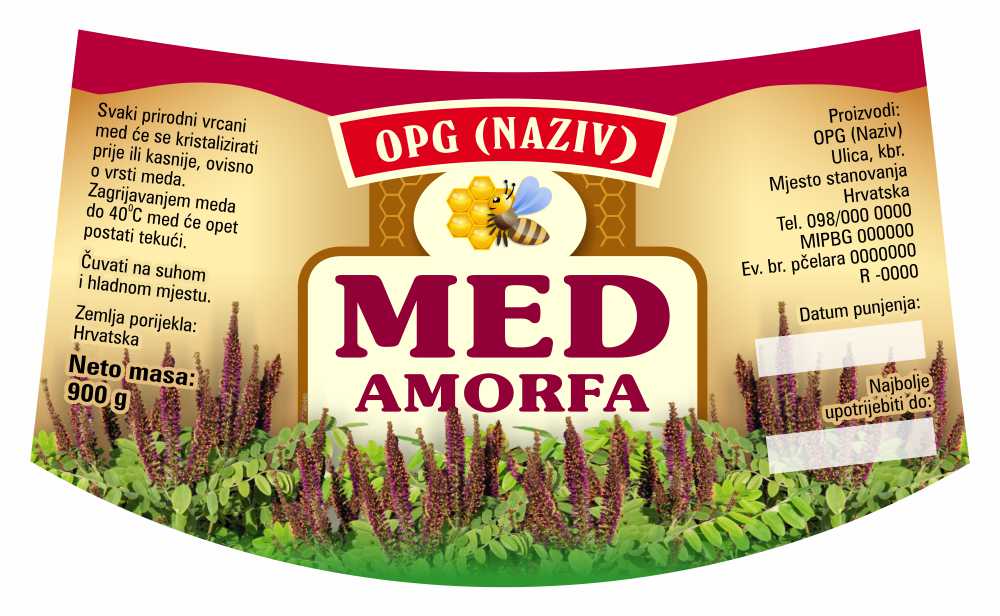 Bronzo - Nacionalna ricana 900 g - Amorfa - Etiketa / naljepnica za med Etiketa / naljepnica za med Bronzo