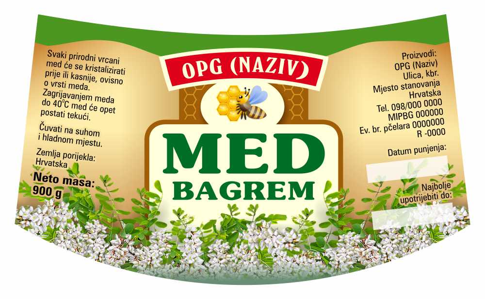 Bronzo - Nacionalna ricana 900 g - Bagrem - Etiketa / naljepnica za med Etiketa / naljepnica za med Bronzo