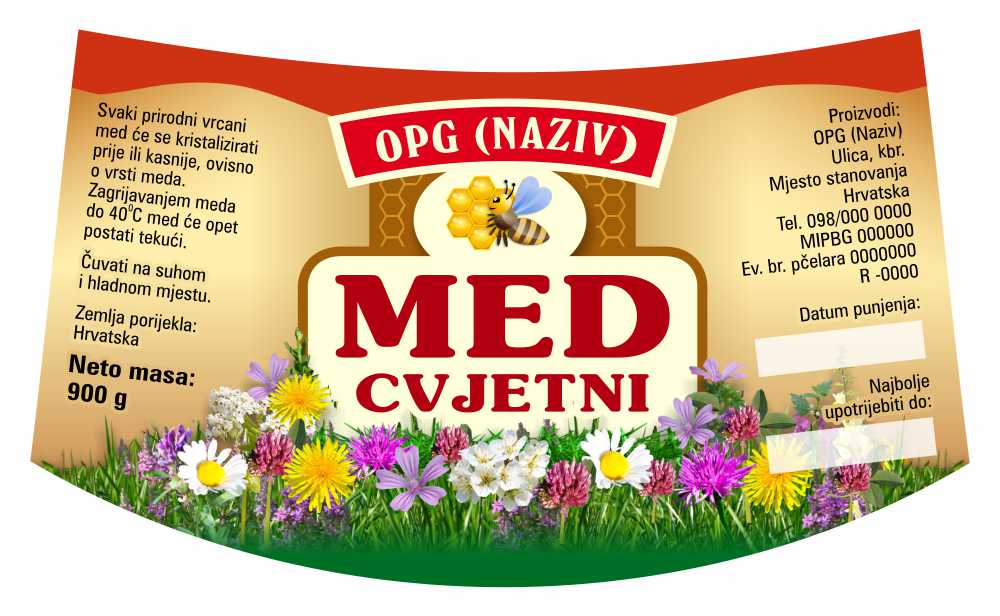 Bronzo - Nacionalna ricana 900 g - Cvjetni - Etiketa / naljepnica za med Etiketa / naljepnica za med Bronzo