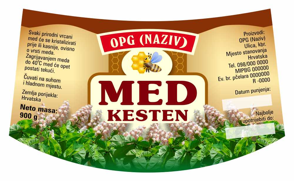 Bronzo - Nacionalna ricana 900 g - Kesten - Etiketa / naljepnica za med Etiketa / naljepnica za med Bronzo