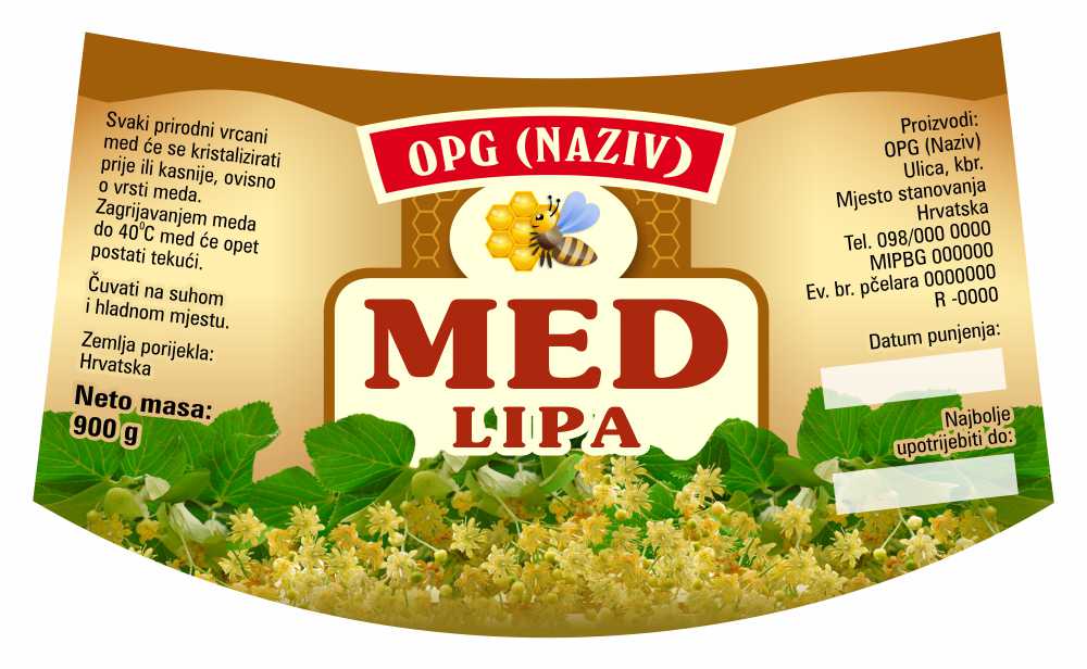 Bronzo - Nacionalna ricana 900 g - Lipa - Etiketa / naljepnica za med Etiketa / naljepnica za med Bronzo