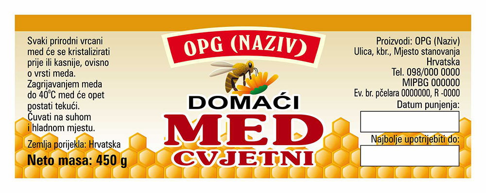Comb - Cetvrtasta 450 g - Cvjetni - Etiketa / naljepnica za med Etiketa / naljepnica za med Comb