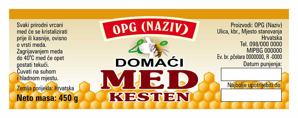 Comb - Cetvrtasta 450 g - Kesten - Etiketa / naljepnica za med Etiketa / naljepnica za med Comb