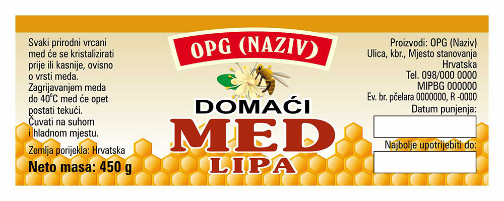 Comb - Cetvrtasta 450 g - Lipa - Etiketa / naljepnica za med Etiketa / naljepnica za med Comb