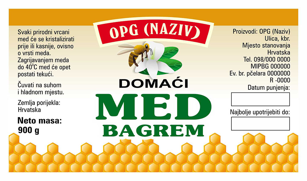 Comb - Cetvrtasta 900 g - Bagrem - Etiketa / naljepnica za med Etiketa / naljepnica za med Comb