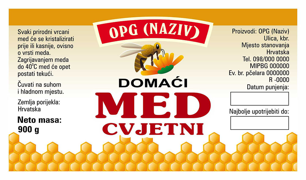 Comb - Cetvrtasta 900 g - Cvjetni - Etiketa / naljepnica za med Etiketa / naljepnica za med Comb