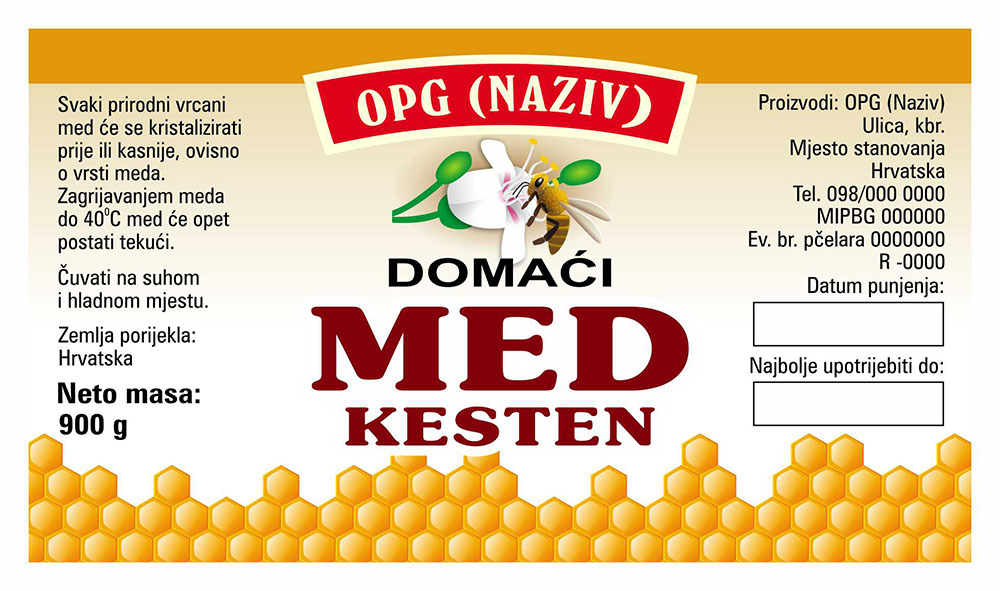 Comb - Cetvrtasta 900 g - Kesten - Etiketa / naljepnica za med Etiketa / naljepnica za med Comb
