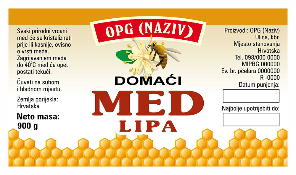 Comb - Cetvrtasta 900 g - Lipa - Etiketa / naljepnica za med Etiketa / naljepnica za med Comb