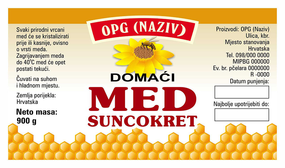 Comb - Cetvrtasta 900 g - Suncokret - Etiketa / naljepnica za med Etiketa / naljepnica za med Comb