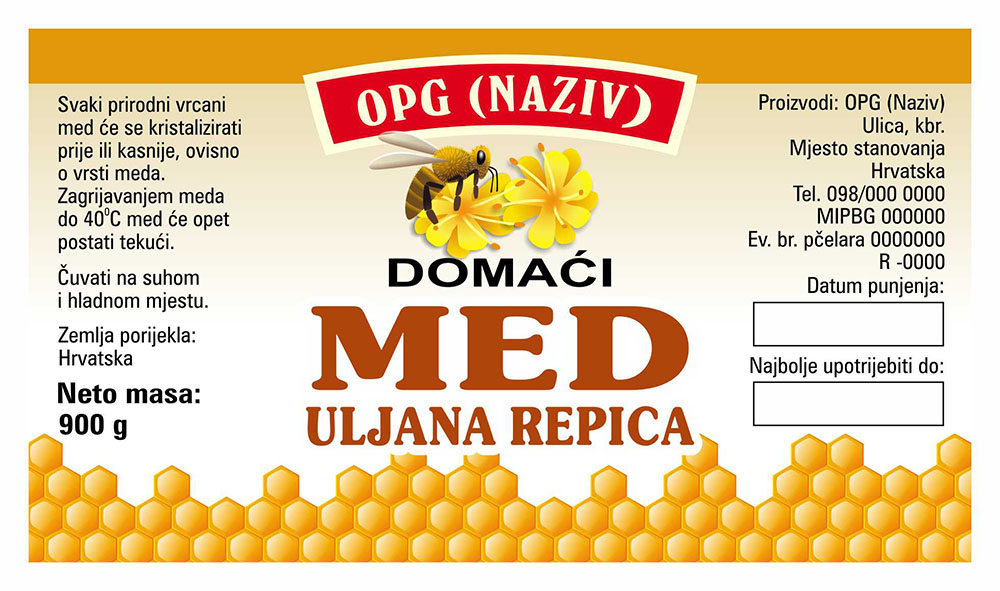Comb - Cetvrtasta 900 g - Uljana repica - Etiketa / naljepnica za med Etiketa / naljepnica za med Comb