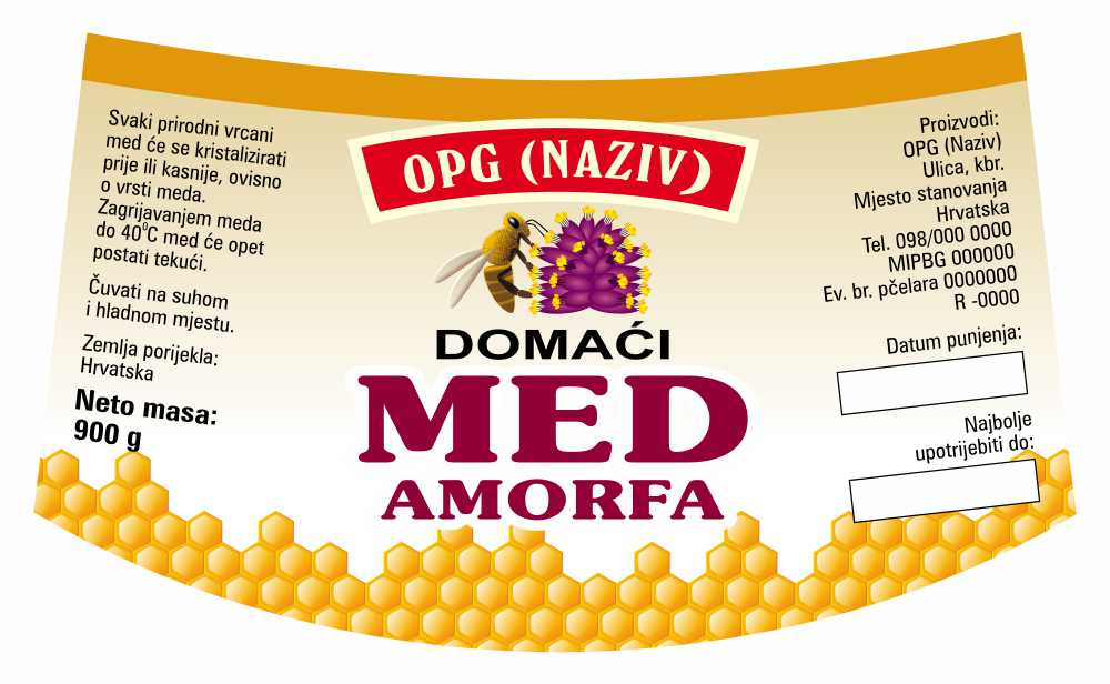 Comb - Nacionalna ricana 900 g - Amorfa - Etiketa / naljepnica za med Etiketa / naljepnica za med Comb
