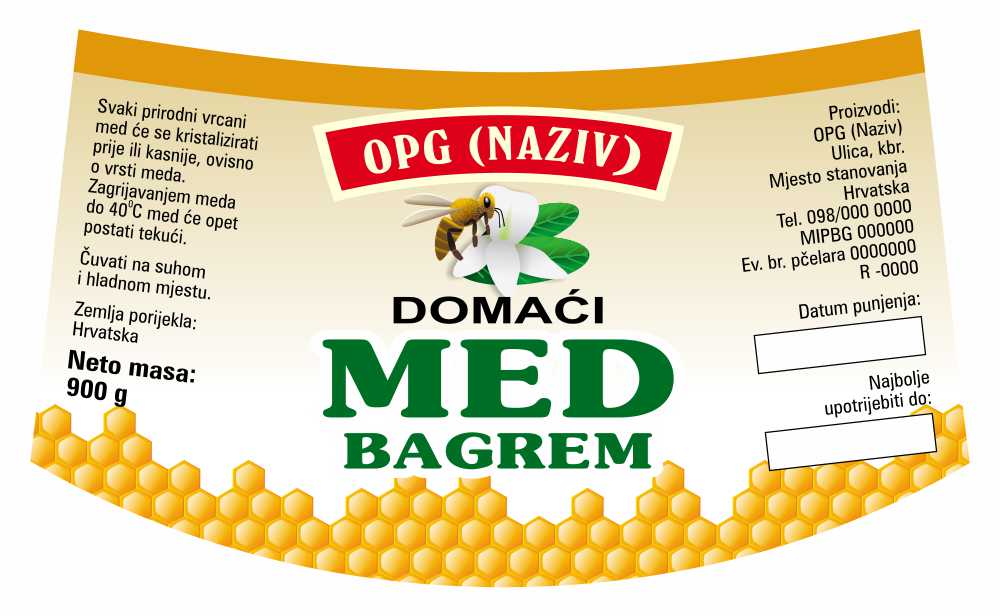 Comb - Nacionalna ricana 900 g - Bagrem - Etiketa / naljepnica za med Etiketa / naljepnica za med Comb
