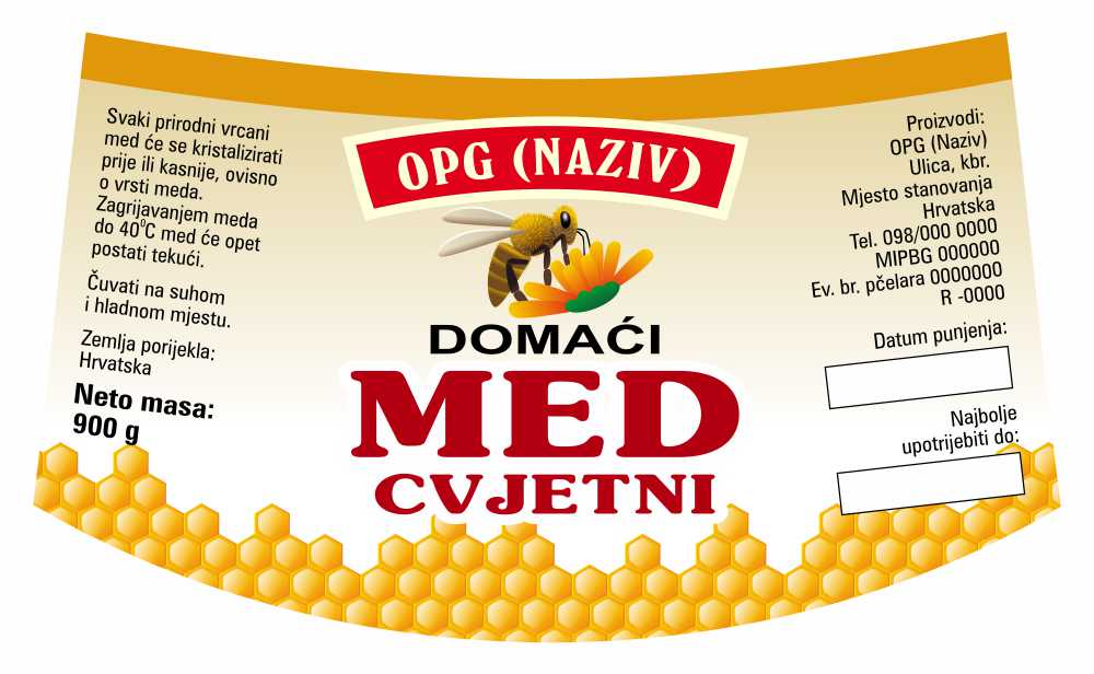 Comb - Nacionalna ricana 900 g - Cvjetni - Etiketa / naljepnica za med Etiketa / naljepnica za med Comb