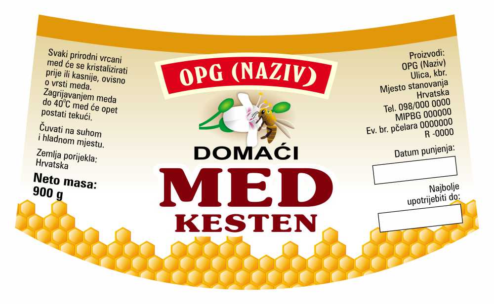 Comb - Nacionalna ricana 900 g - Kesten - Etiketa / naljepnica za med Etiketa / naljepnica za med Comb