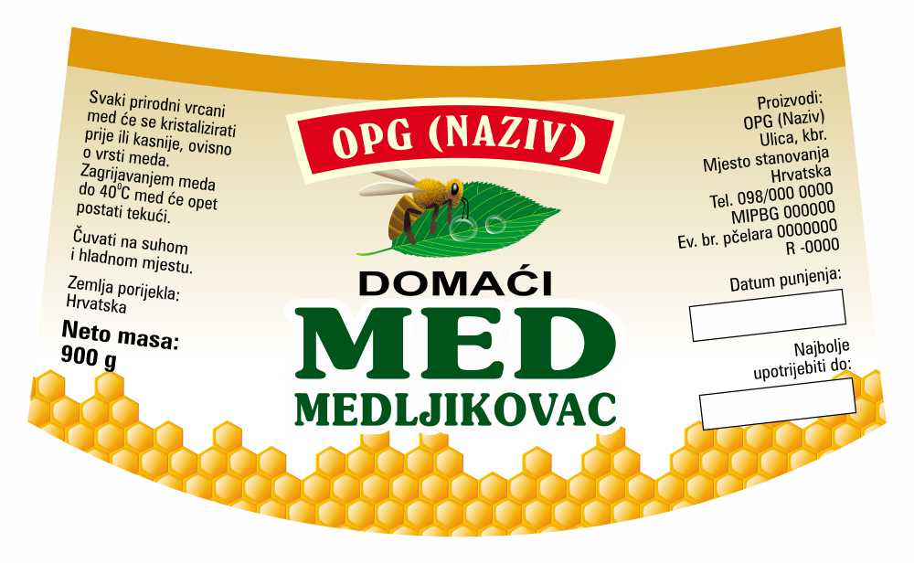 Comb - Nacionalna ricana 900 g - Medljikovac - Etiketa / naljepnica za med Etiketa / naljepnica za med Comb