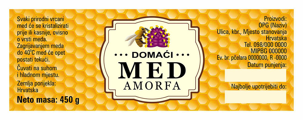 Comb gold - Cetvrtasta 450 g - Amorfa - Etiketa / naljepnica za med Etiketa / naljepnica za med Comb gold