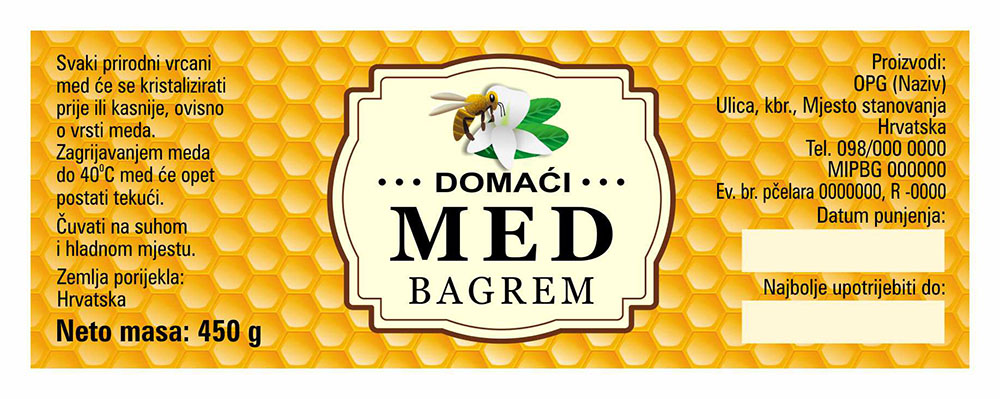 Comb gold - Cetvrtasta 450 g - Bagrem - Etiketa / naljepnica za med Etiketa / naljepnica za med Comb gold