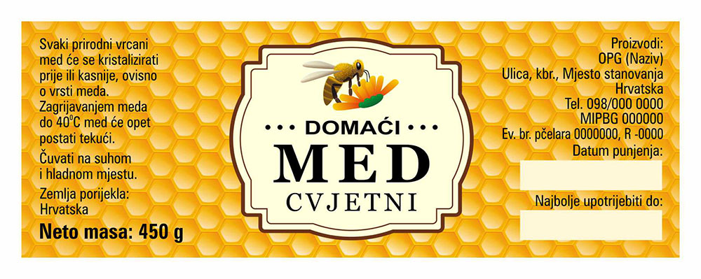 Comb gold - Cetvrtasta 450 g - Cvjetni - Etiketa / naljepnica za med Etiketa / naljepnica za med Comb gold