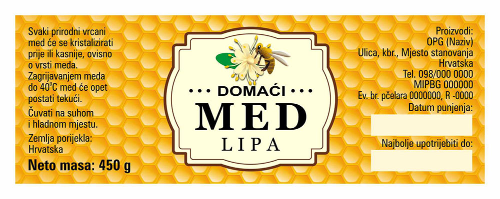 Comb gold - Cetvrtasta 450 g - Lipa - Etiketa / naljepnica za med Etiketa / naljepnica za med Comb gold