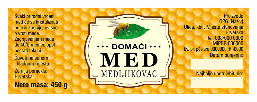 Comb gold - Cetvrtasta 450 g - Medljikovac - Etiketa / naljepnica za med Etiketa / naljepnica za med Comb gold