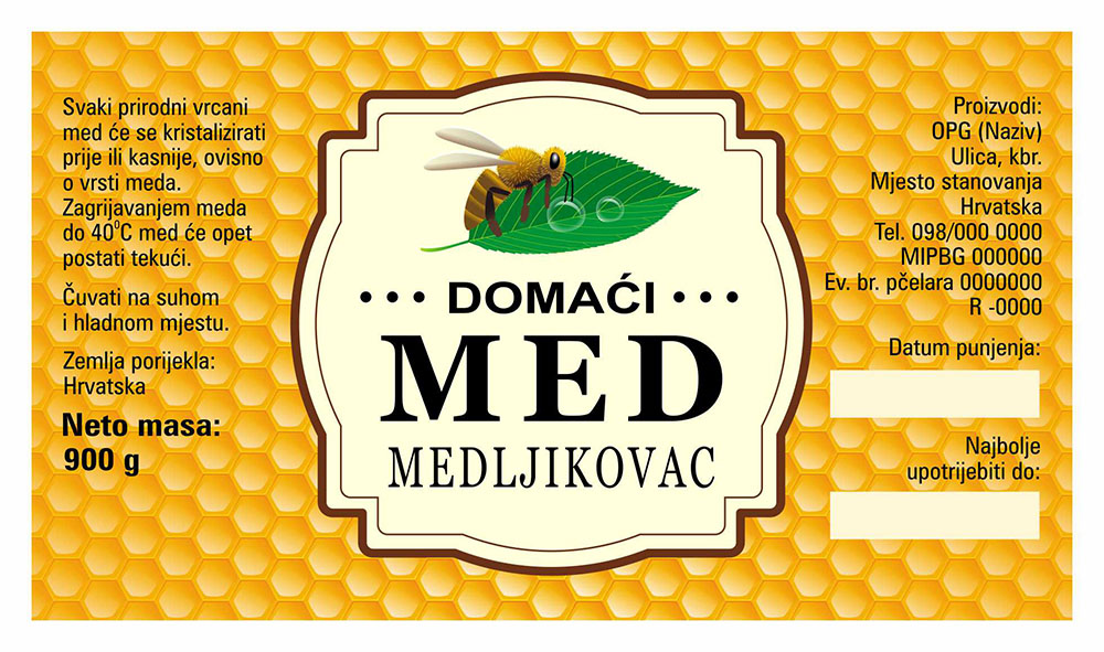 Comb gold - Cetvrtasta 900 g - Medljikovac - Etiketa / naljepnica za med Etiketa / naljepnica za med Comb gold