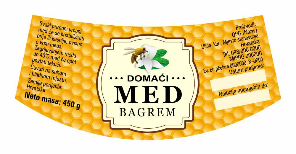 Comb gold - Nacionalna ricana 450 g - Bagrem - Etiketa / naljepnica za med Etiketa / naljepnica za med Comb gold
