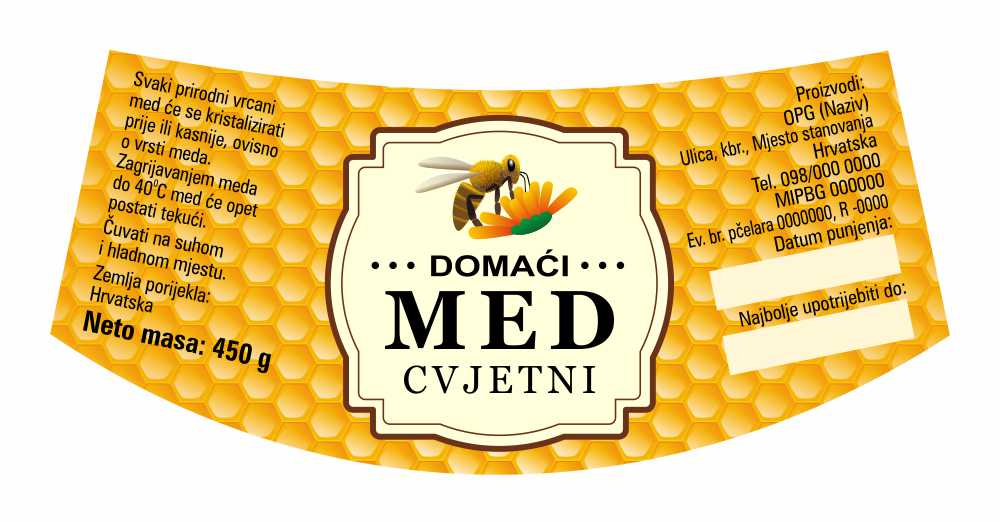Comb gold - Nacionalna ricana 450 g - Cvjetni - Etiketa / naljepnica za med Etiketa / naljepnica za med Comb gold