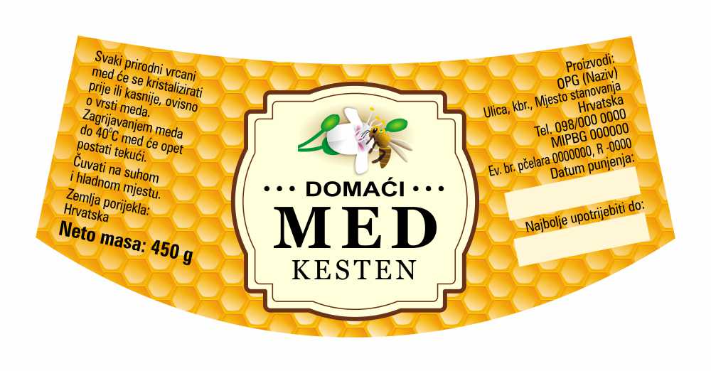Comb gold - Nacionalna ricana 450 g - Kesten - Etiketa / naljepnica za med Etiketa / naljepnica za med Comb gold