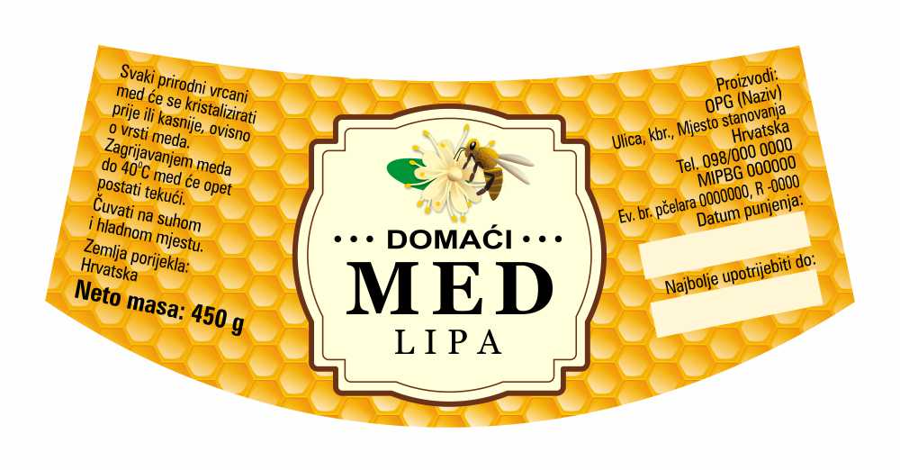 Comb gold - Nacionalna ricana 450 g - Lipa - Etiketa / naljepnica za med Etiketa / naljepnica za med Comb gold