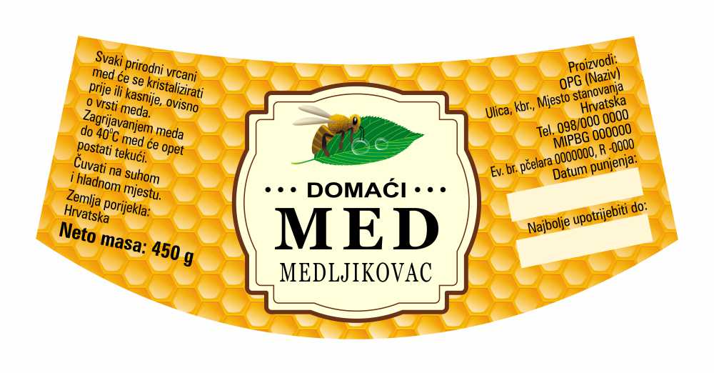 Comb gold - Nacionalna ricana 450 g - Medljikovac - Etiketa / naljepnica za med Etiketa / naljepnica za med Comb gold