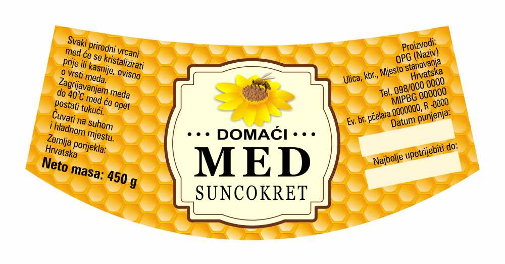 Comb gold - Nacionalna ricana 450 g - Suncokret - Etiketa / naljepnica za med Etiketa / naljepnica za med Comb gold