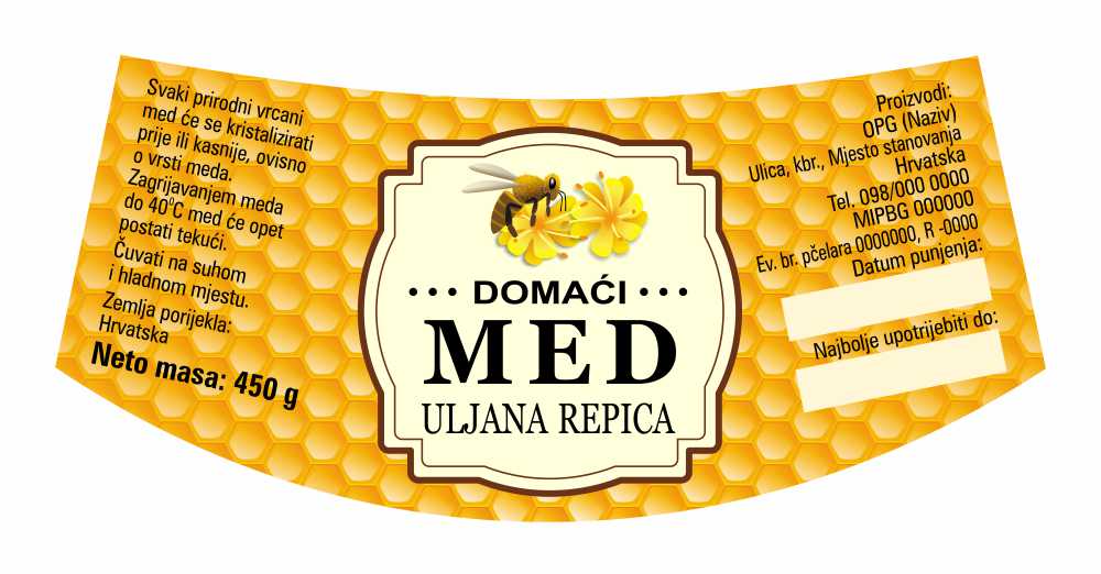 Comb gold - Nacionalna ricana 450 g - Uljana repica - Etiketa / naljepnica za med Etiketa / naljepnica za med Comb gold